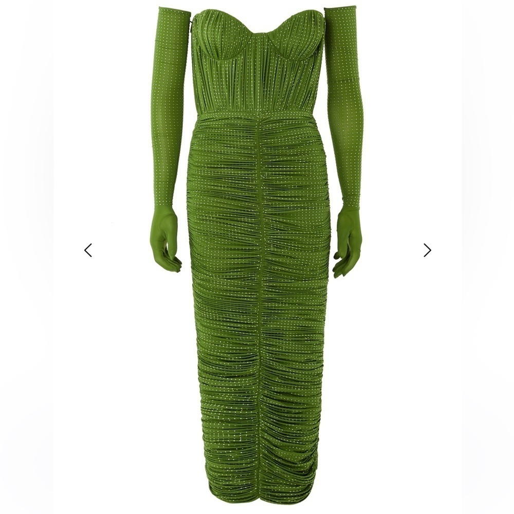 Alex Perry Crystal Sweetheart Midi Dress Green